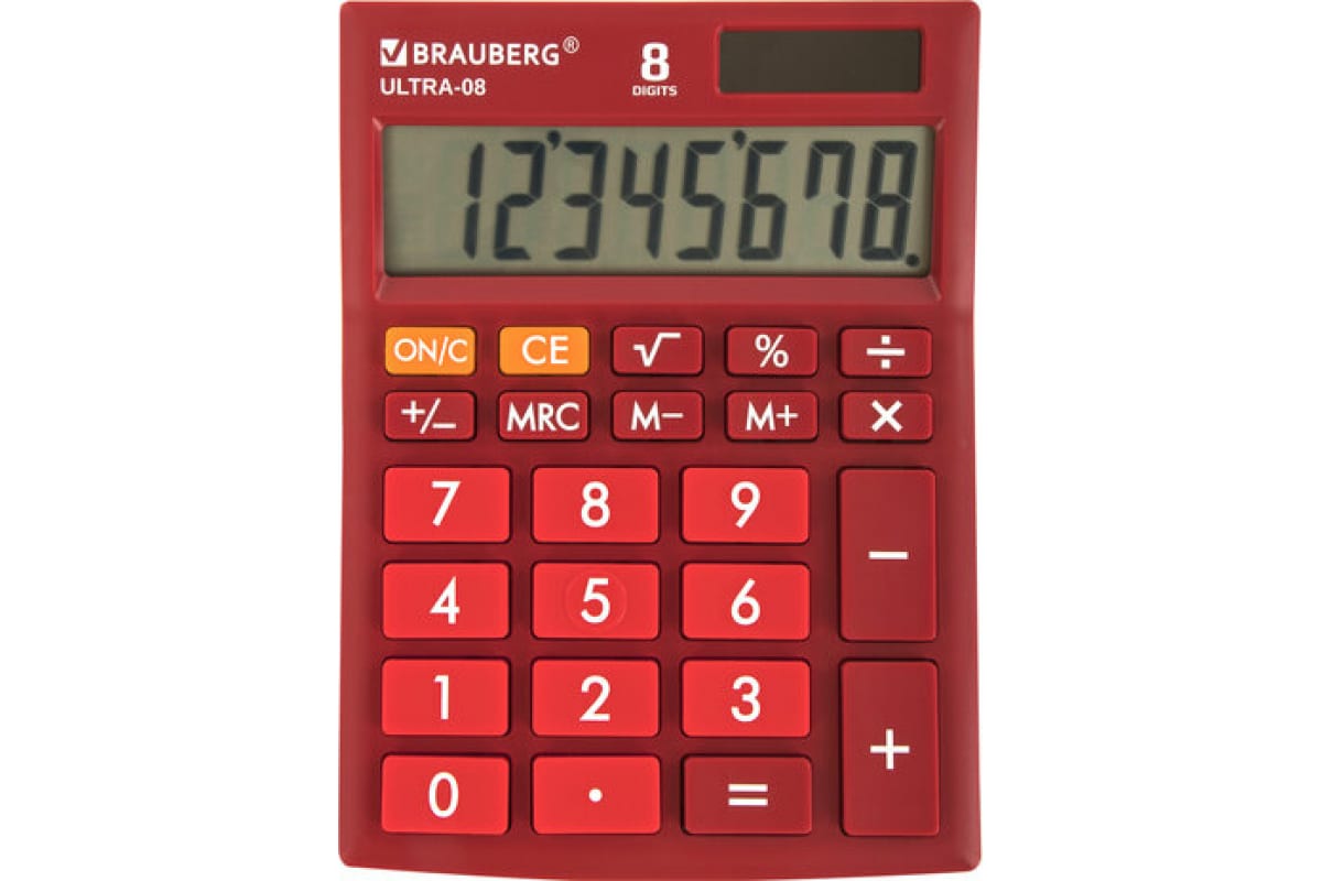Калькулятор настольный BRAUBERG ULTRA-08-WR, компактный (154х115 мм), 8 разрядов, бордовый, 250510