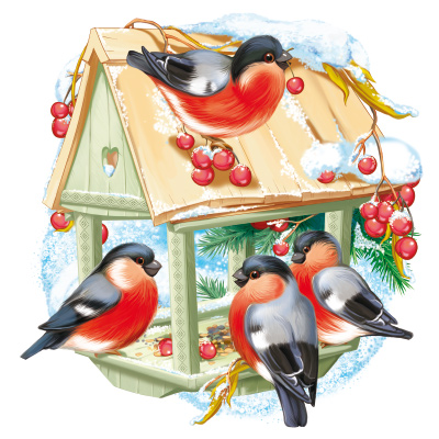 Плакат вырубной , А3 , Кормушка со снегирями, Ф-15271