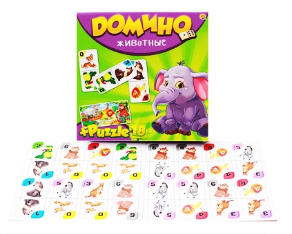 Настольная игра Домино+Puzzle Рыжий Кот 'Животные' 3+, ИН-6757