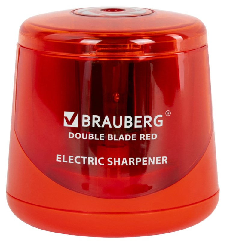 Точилка электрическая BRAUBERG DOUBLE BLADE RED, двойное лезвие, питание от 2 батареек АА, 271338