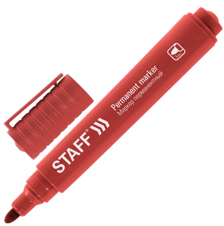 Маркер перманентный STAFF 'Basic Budget PM-125', КРАСНЫЙ, круглый наконечник 3 мм, 152176