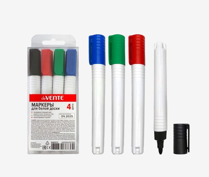 Набор маркеров для белой доски 'deVENTE', (04 цв - син, черн, зел,красн), 5040515