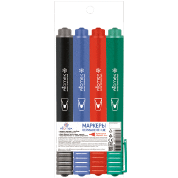 Набор маркеров перманентных Attomex 3 мм, 4 цв, круглый корпус пулевидный наконечник, 5043504