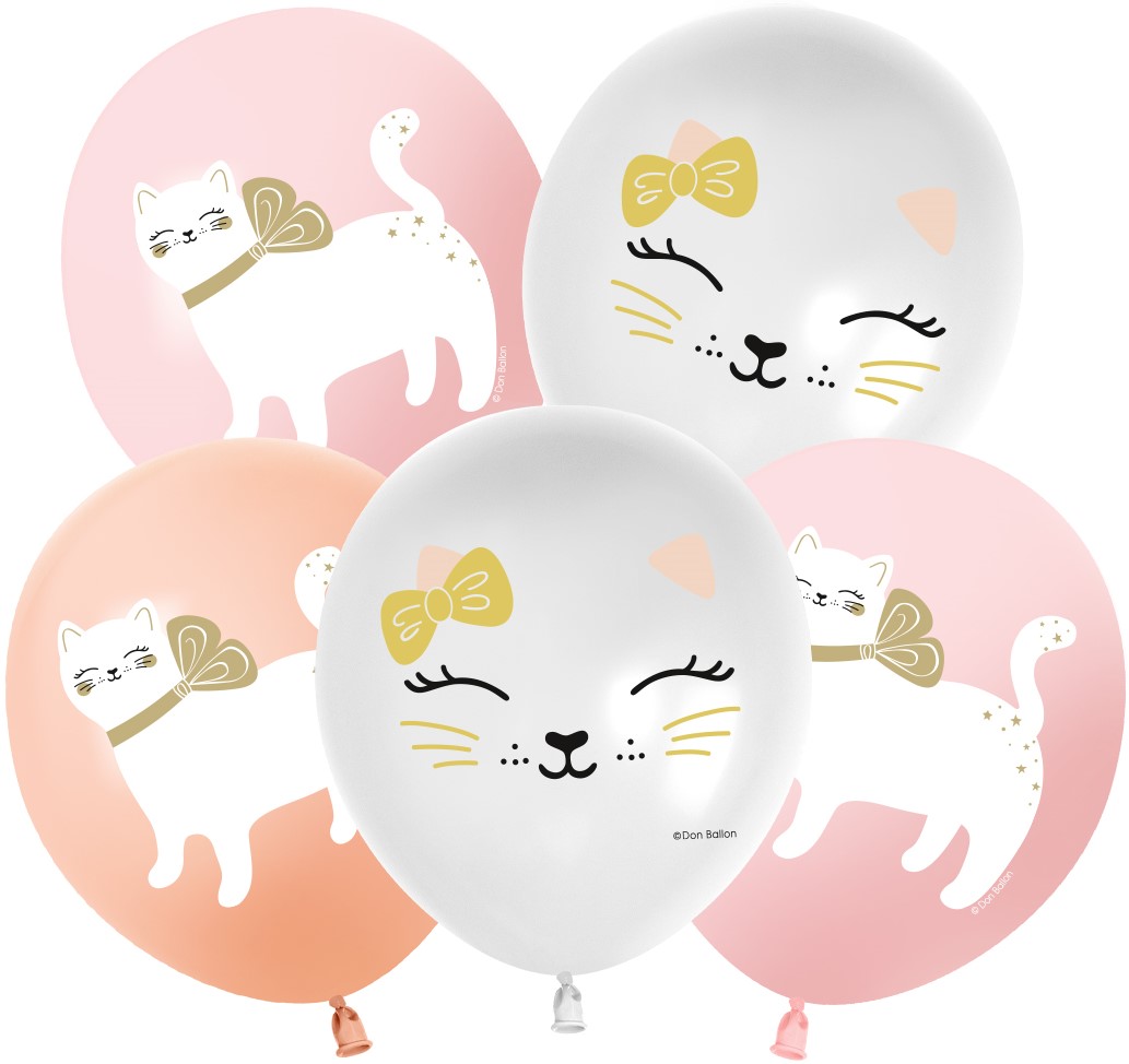 Набор шаров  (12'';30 см)  Кошечка с бантом,  ассорти, пастель, 512-070