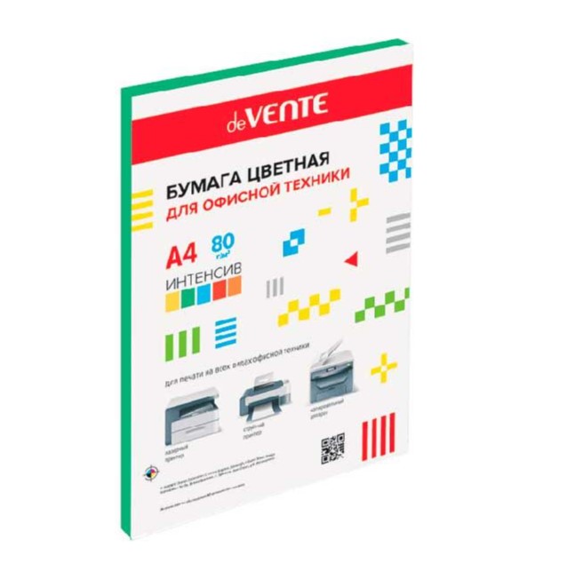 Бумага цветная для офисной техники 'deVENTE' A4 50 л, 80 г;м², интенсив зеленый, 2072245