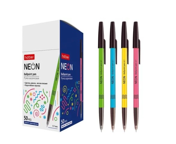 Ручка шариковая ' Hatber ' NEON синяя 0,7мм, масленная, цвета в асс., 219348;7CB_50072