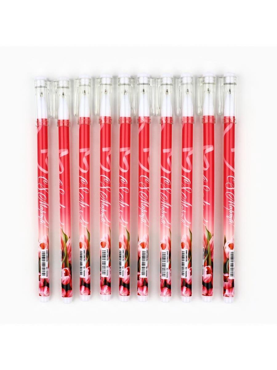 Ручка пластик с колпачком, с 8 марта, тюльпаны, синяя паста, шариковая 0,5 мм, 10646086