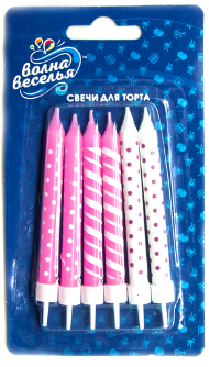 Свечи Розовый микс , 8 см , (6 шт;уп) , с держателем, 126764