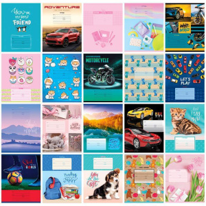 Тетради А5 24л., КЛЕТКА цветная обложка, ассорти