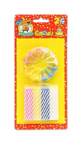 Свечи для торта с подставками 'Разноцветные', 24 шт., картон. уп., европодвес, С-1231