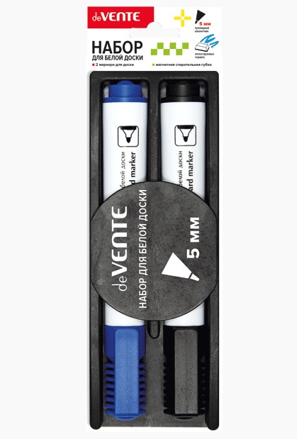 Набор маркеров для белой доски 'deVENTE' + магнитная стирательная губка (02 цв - син, черн), 5040500