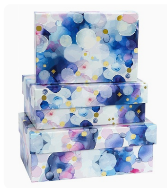Набор прямоугольных коробок 3в1 Акварельные пузырьки (19х12х7,5-15 х10х5 см),  КОР-2863