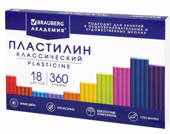 Пластилин 18 цветов, 'BRAUBERG', классический, яркие цвета, 360 г, 106509
