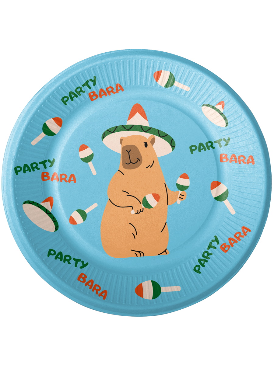 Набор тарелок бумажных 'Капибара танцует', 23 см, (6 шт;уп), ТБ-3850