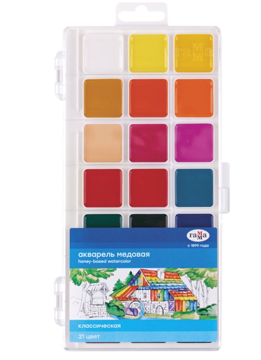 Краски акварельные медовые 21 цвет, Акварель класическая, 'Гамма', 1009197