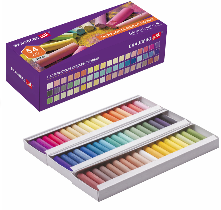 Пастель сухая художественная BRAUBERG ART DEBUT, 54 цвета, круглое сечение, 181462