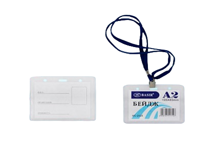 Бейдж 'Basir' 105х83 мм на шнурке, прозрачный, пластиковый, MC-2029