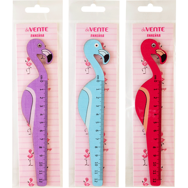 Линейка 'deVENTE. Flamingo' фигурная деревянная крашенная с рисунком, шкала 12 см, 5091035