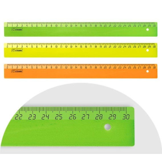 Линейка 30 см СТАММ, пластик, неоновые цвета,ассорти, ЛН-31437