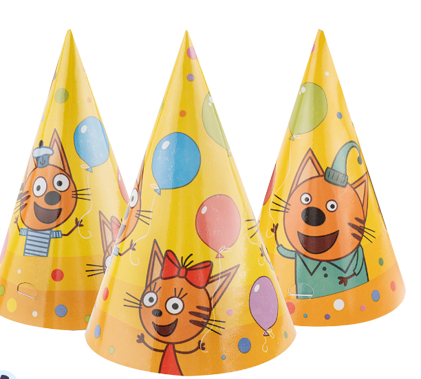 Колпаки, Три Кота, Веселый День Рождения, Желтый, 6 шт. в упак, 6014994