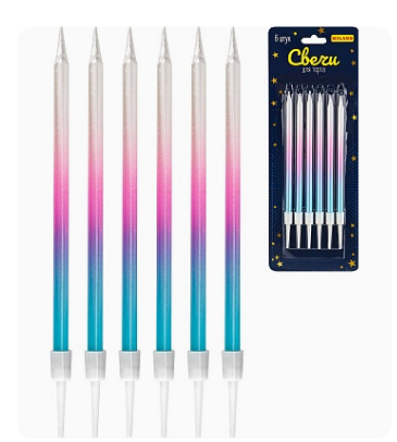 Свечи для торта на подставках, Волшебство, 0.4х10,5 + 3см, 6шт,розово-голубые, С-2043