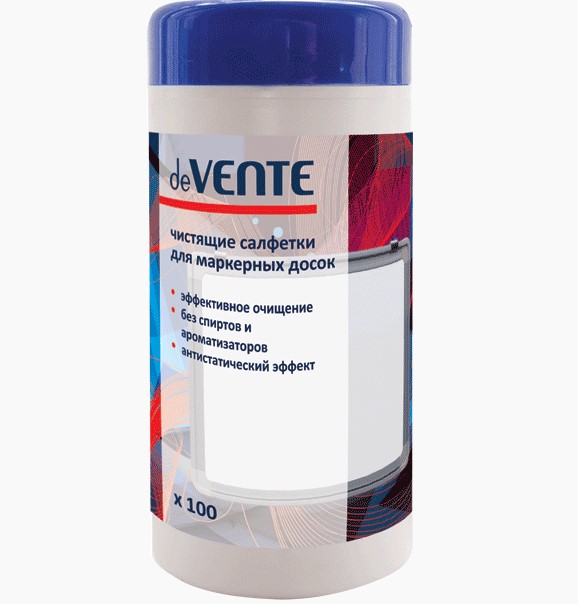 Чистящие салфетки 'deVENTE' тубе 100 шт, для маркерных досок, бесспиртовые, 4170501