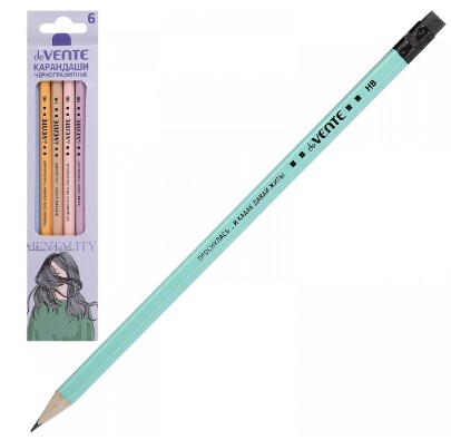 Карандаш чернографитный 'deVENTE. Mentality' 06 шт (HB), с ластиком, 5030305