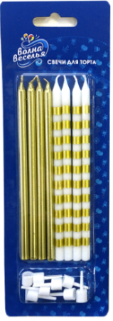 Свечи Золотой микс , Металлик , 12 см , ( 8 шт/уп), 802710