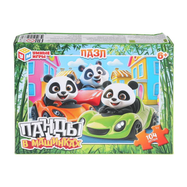 Пазлы в коробке 104 детали, Панды в машинках, 405157
